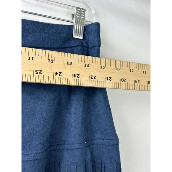 Adore Women's Size Medium Navy Blue Suede Maxi Two-tiered Fringe Skirt - Picture 4 of 14